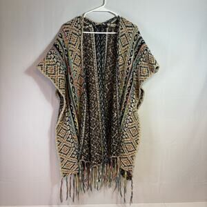 Radzoli Traditional Pattern Fringed Poncho Kimono One Size Bin2
